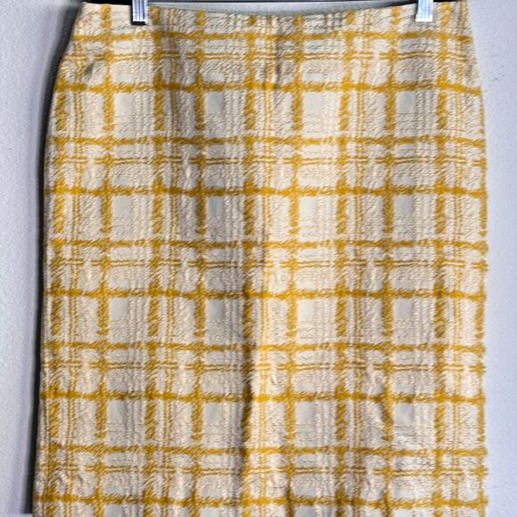 Talbots Skirt Womens Sz 14 Yellow Ivory Brocade 70’s Inspired Chic Streetwear - Picture 1 of 7